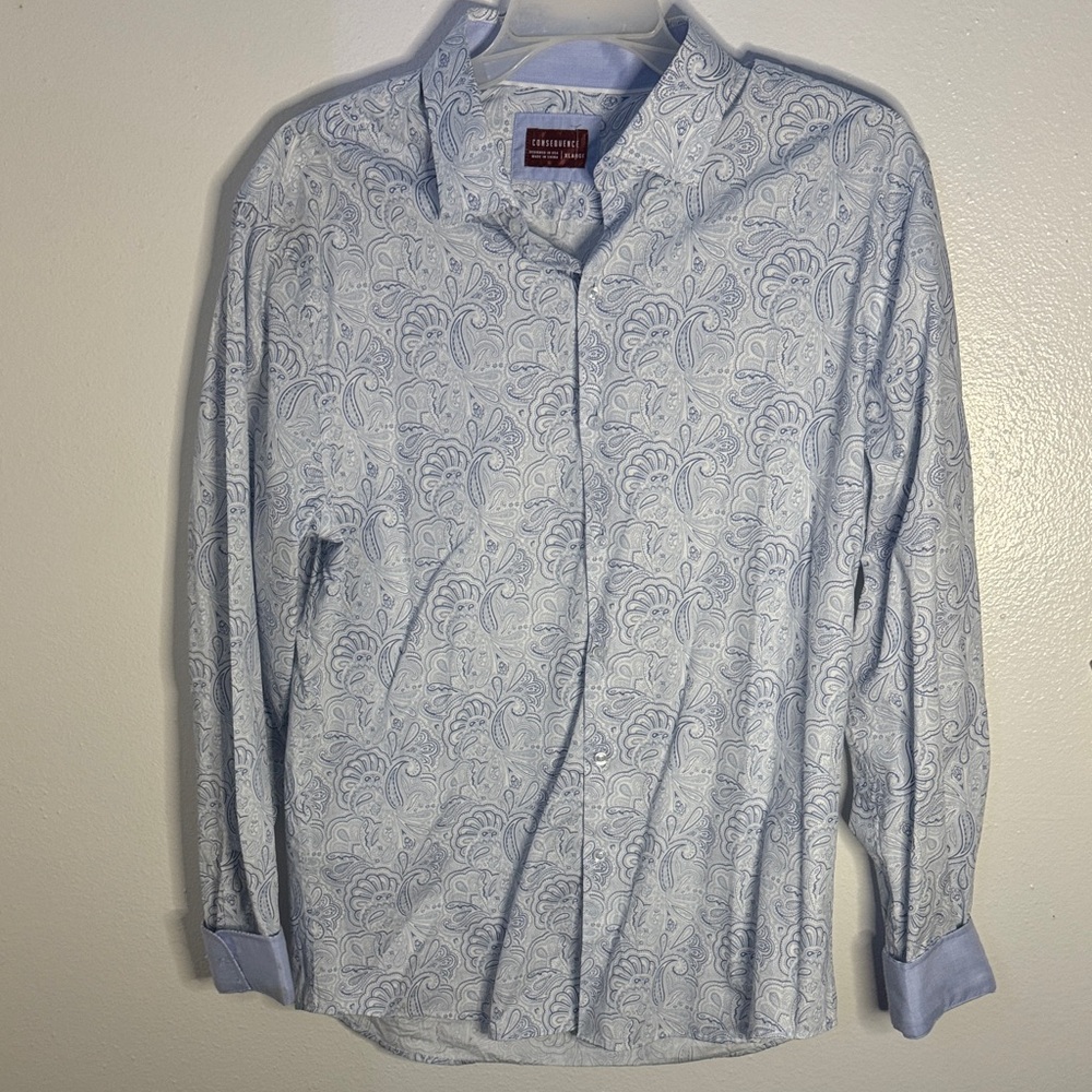 Elegant Light Blue Paisley Button-Down Shirt